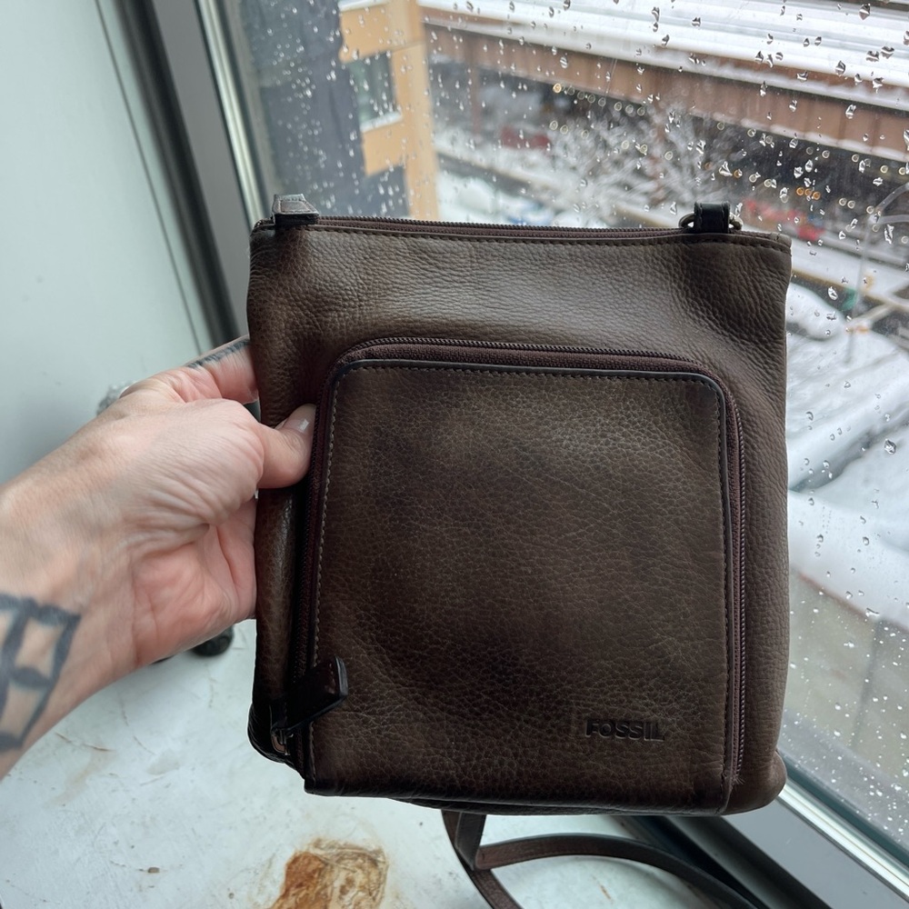 Fossil unisex Brown Leather Crossbody Bag